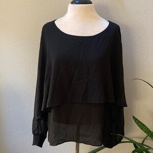 Marc New York Andrew Marc Black Chiffon Blouse XL